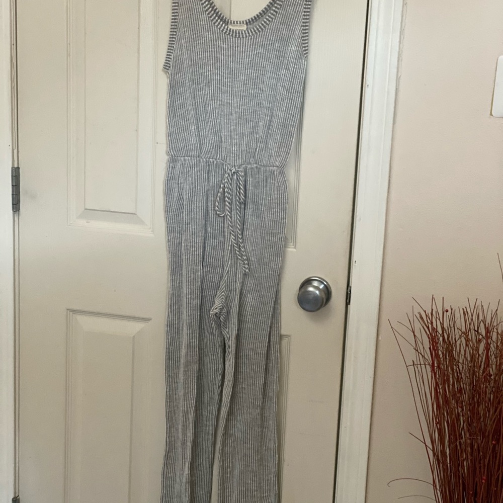 Stripped tank jumpsuit with pockets
